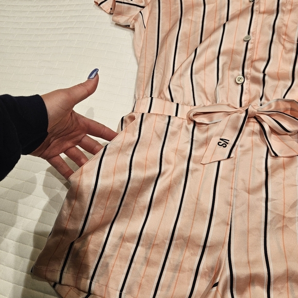 Victoria's Secret Pink Stripe Silky Pajama Romper Medium - Picture 6 of 8